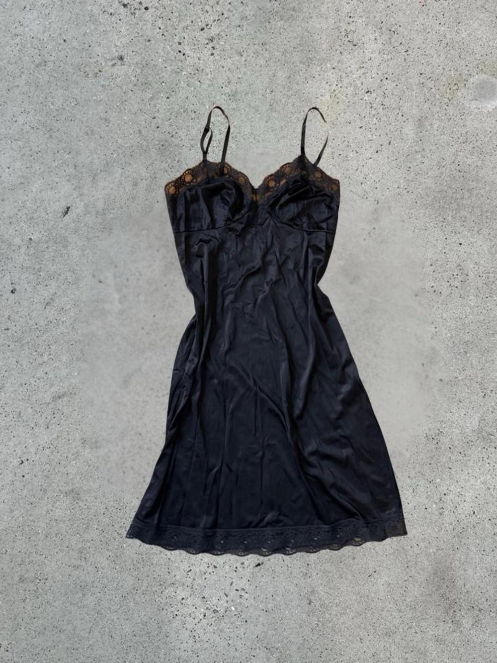Vintage black lace slip dress
